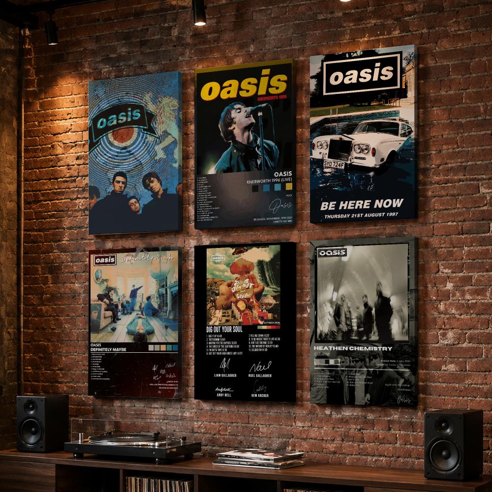 Live Rock - O-Oasis Rockbandalbum, ingelijste wanddecoratie, houten lijst,